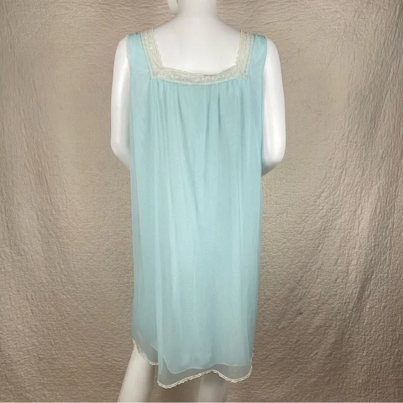 🔥Vintage 60s Gotham Lingerie Nightgown Nylon Lace Design Baby Blue Nighty - Picture 6 of 11